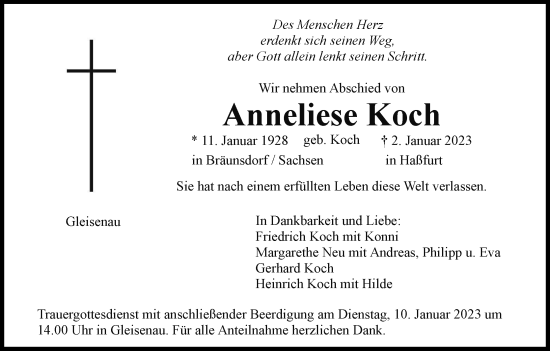 Anzeige von Anneliese Koch von MGO