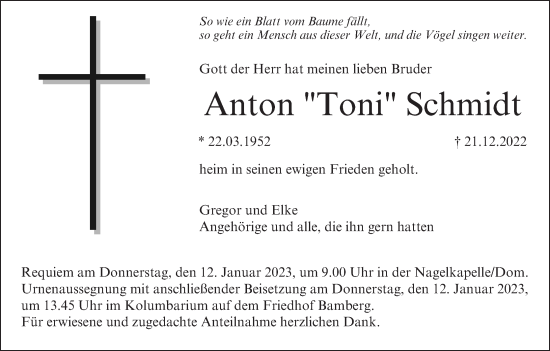 Anzeige von Anton  Schmidt von MGO