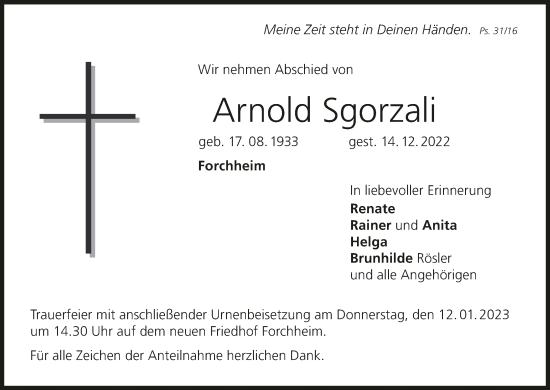 Anzeige von Arnold Sgorzali von MGO