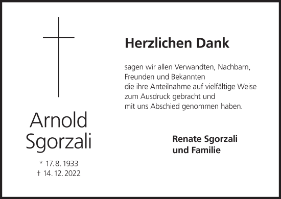 Anzeige von Arnold Sgorzali von MGO