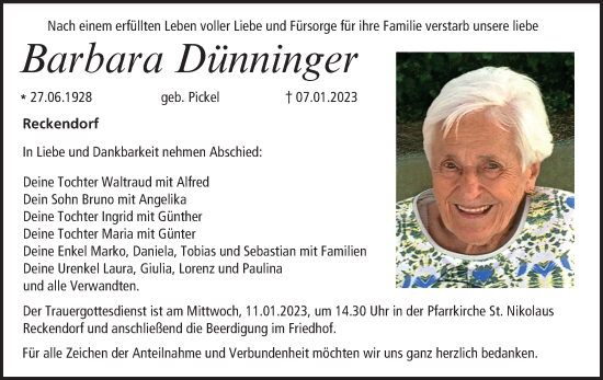 Anzeige von Barbara Dünninger von MGO