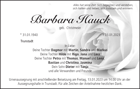 Anzeige von Barbara Hauck von MGO