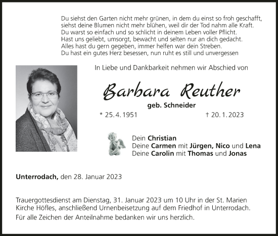Anzeige von Barbara Reuther von MGO