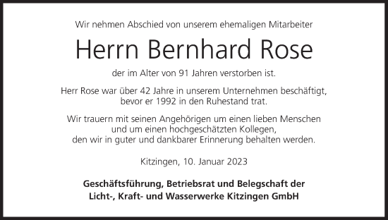 Anzeige von Bernhard Rose von MGO