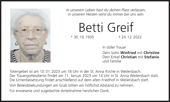 Anzeige von Betti Greif von MGO
