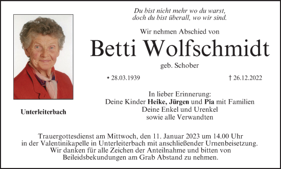 Anzeige von Betti Wolfschmidt von MGO