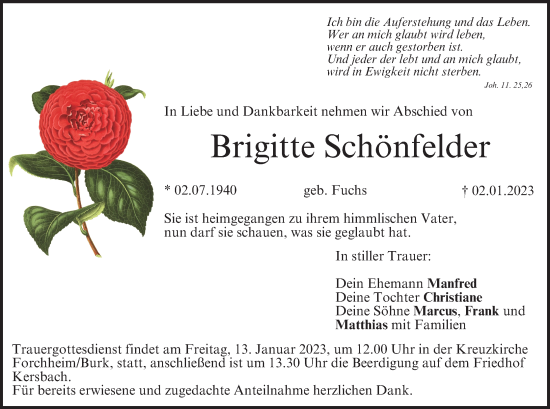 Anzeige von Brigitte Schönfelder von MGO