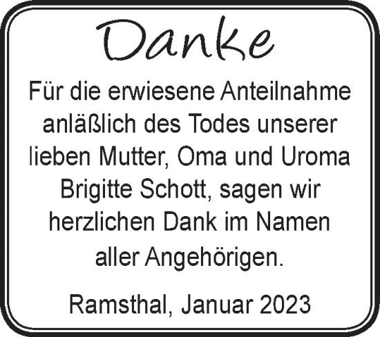 Anzeige von Brigitte Schott von MGO