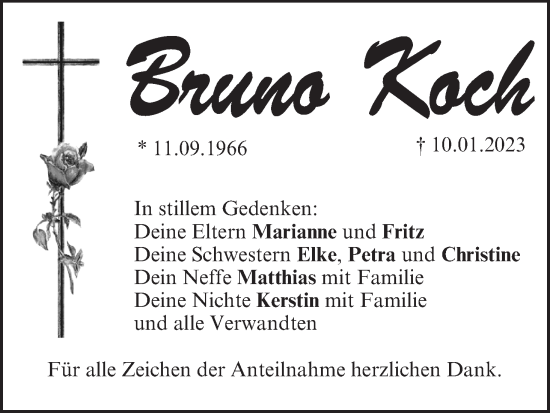 Anzeige von Bruno Koch von MGO