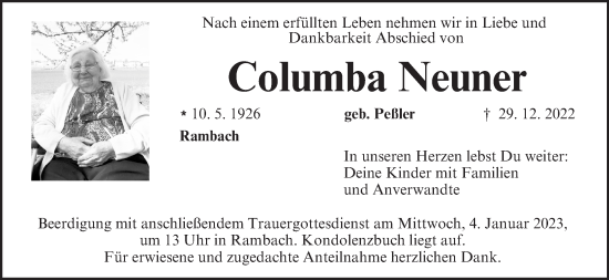 Anzeige von Columba Neuner von MGO