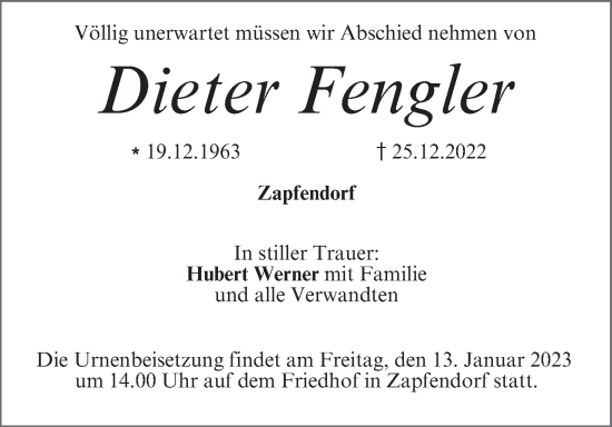 Anzeige von Dieter Fengler von MGO