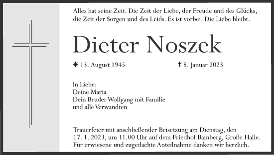 Anzeige von Dieter Noszek von MGO