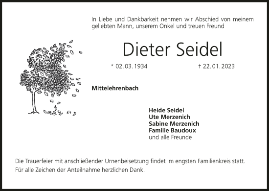 Anzeige von Dieter Seidel von MGO