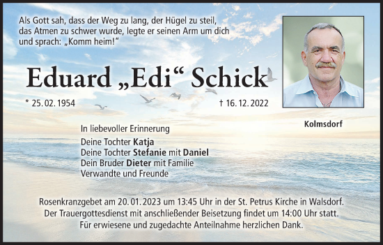 Anzeige von Eduard Schick von MGO