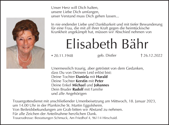 Anzeige von Elisabeth Bähr von MGO