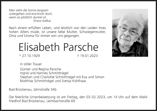 Anzeige von Elisabeth Parsche von MGO