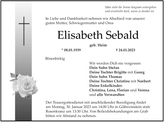 Anzeige von Elisabeth Sebald von MGO