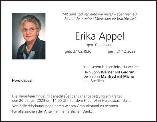 Anzeige von Erika Appel von MGO