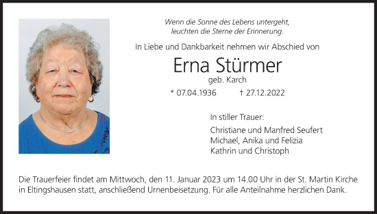 Anzeige von Erna Stürmer von MGO