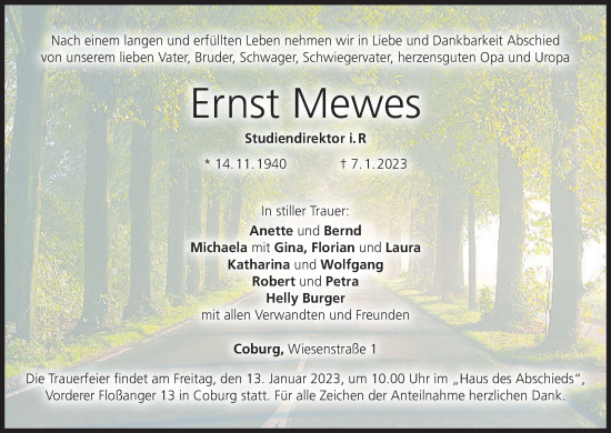 Anzeige von Ernst Mewes von MGO