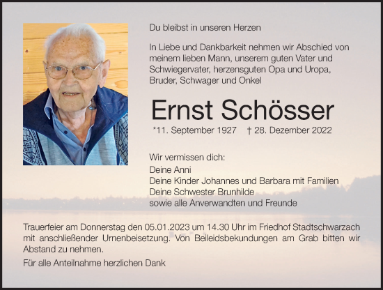Anzeige von Ernst Schösser von MGO