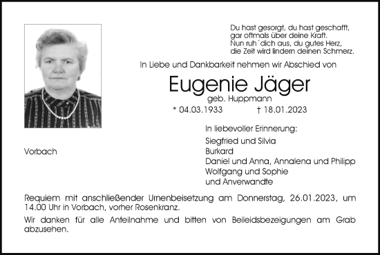 Anzeige von Eugenie Jäger von MGO