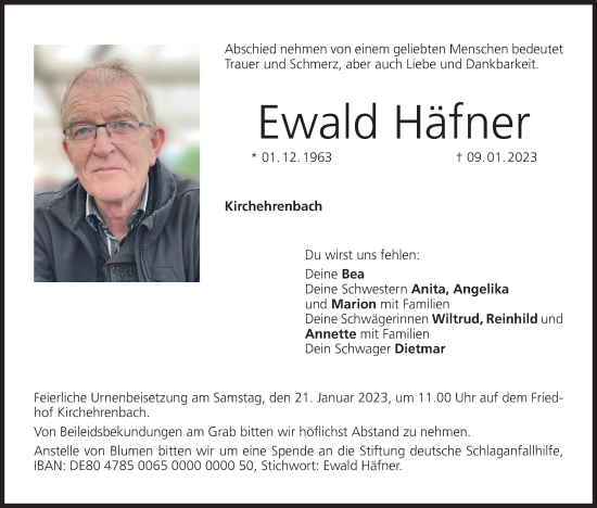 Anzeige von Ewald Häfner von MGO