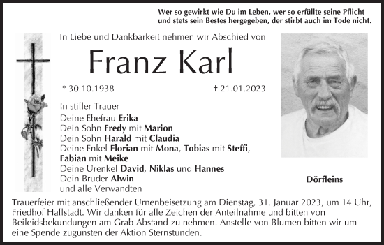 Anzeige von Franz Karl von MGO