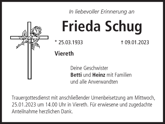 Anzeige von Frieda Schug von MGO