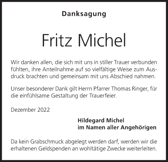 Anzeige von Fritz Michel von MGO