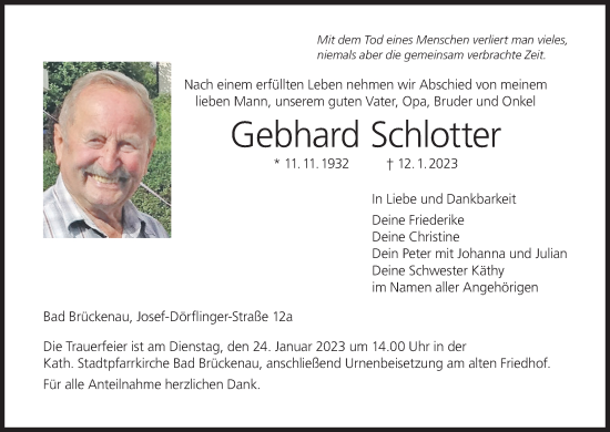 Anzeige von Gebhard Schlotter von MGO