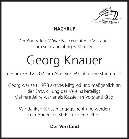 Anzeige von Georg Knauer von MGO