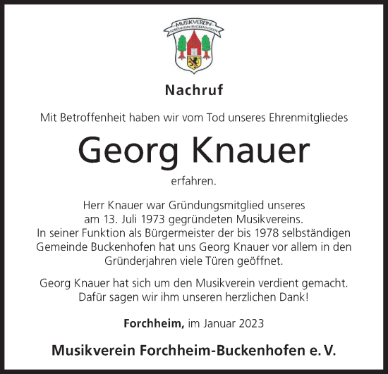 Anzeige von Georg Knauer von MGO