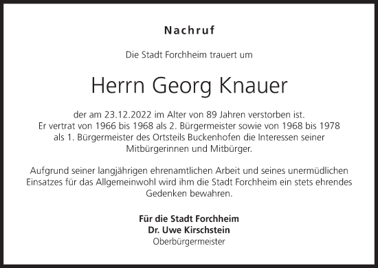 Anzeige von Georg Knauer von MGO