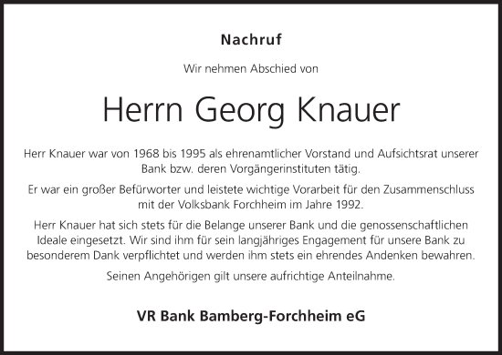 Anzeige von Georg Knauer von MGO