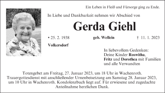 Anzeige von Gerda Giehl von MGO