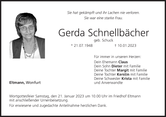 Anzeige von Gerda Schnellbächer von MGO