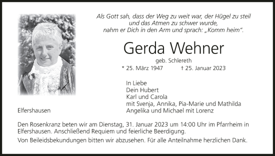 Anzeige von Gerda Wehner von MGO