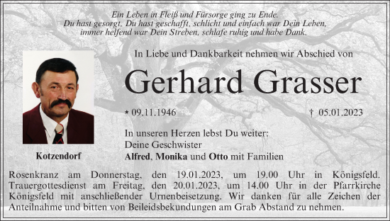 Anzeige von Gerhard Grasser von MGO