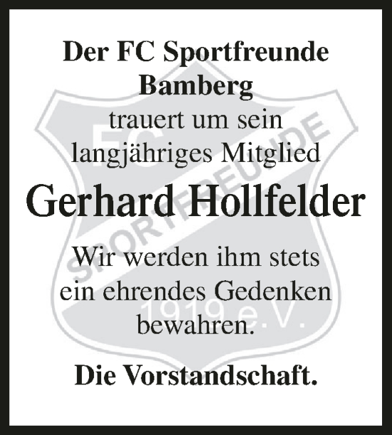 Anzeige von Gerhard Hollfelder von MGO