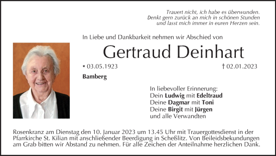 Anzeige von Gertraud Deinhart von MGO