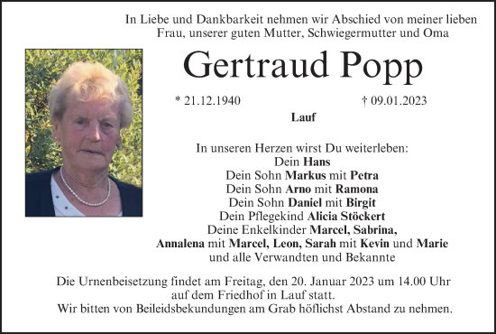 Anzeige von Gertraud Popp von MGO