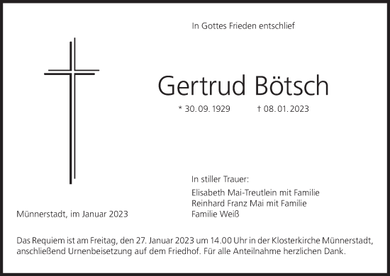 Anzeige von Gertrud Bötsch von MGO