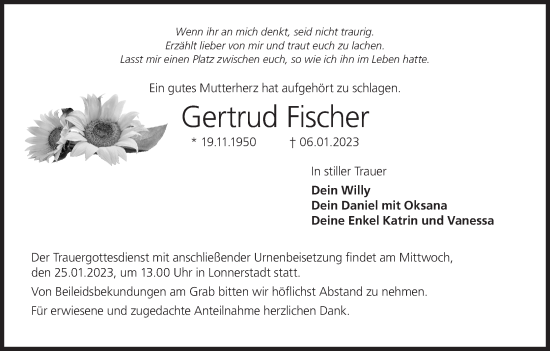 Anzeige von Gertrud Fischer von MGO