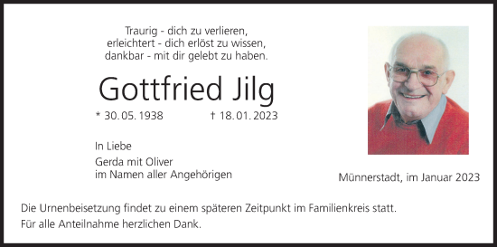 Anzeige von Gottfried Jilg von MGO