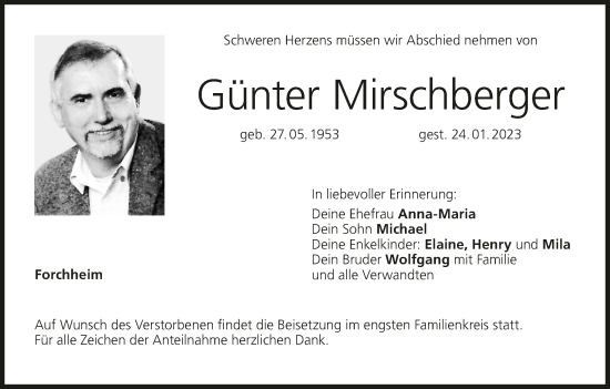 Anzeige von Günter Mirschberger von MGO