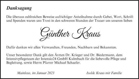 Anzeige von Günther Kraus von MGO