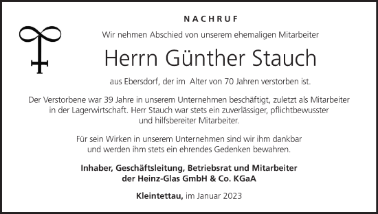Anzeige von GÃ¼nther Stauch von MGO