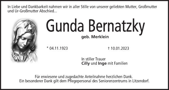 Anzeige von Gunda Bernatzky von MGO