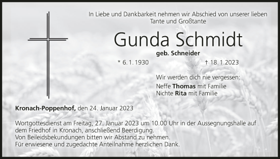 Anzeige von Gunda Schmidt von MGO